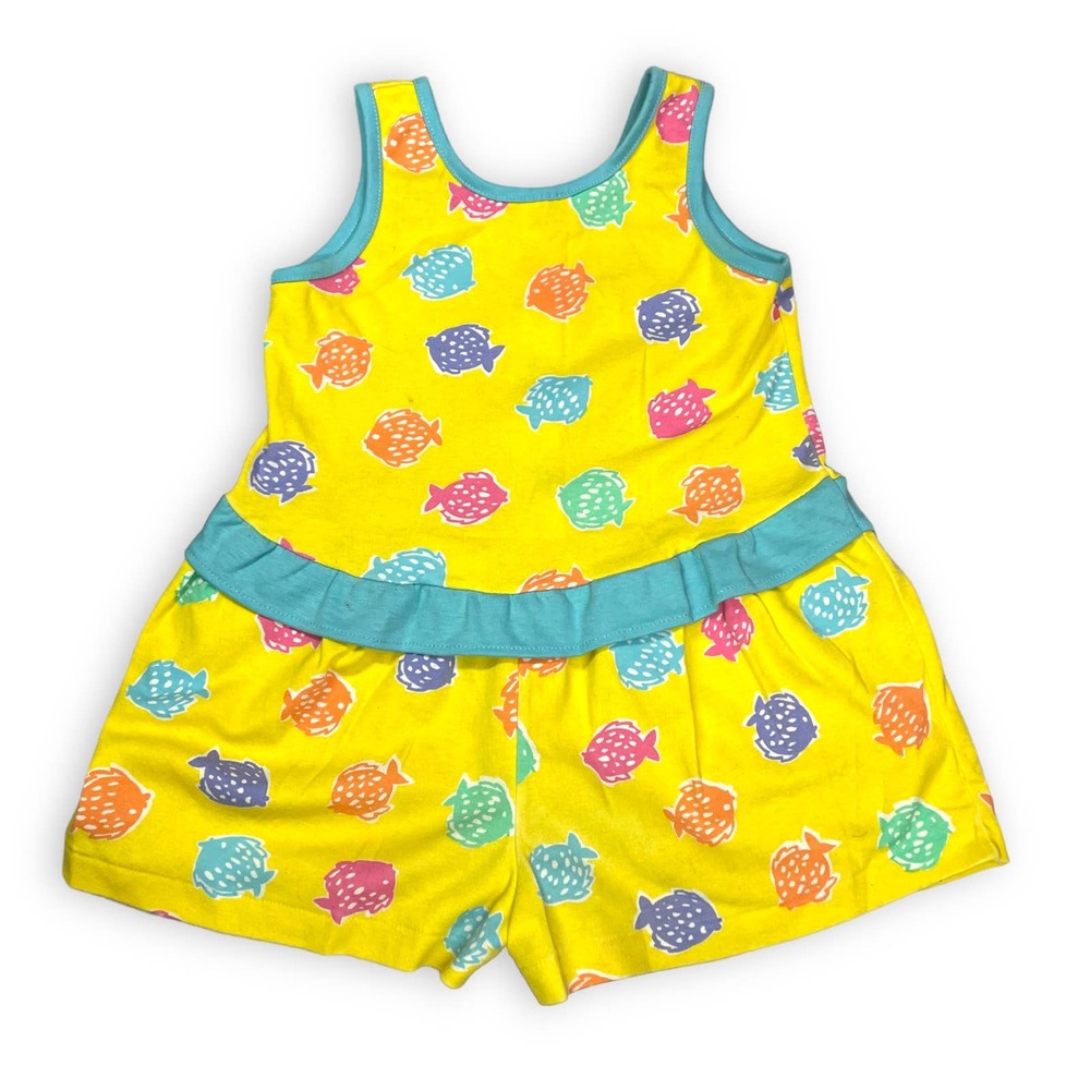 Vintage 90s HealthTex Girls 6x 6 Romper Yellow Jumper Shorts Fish Tank Top